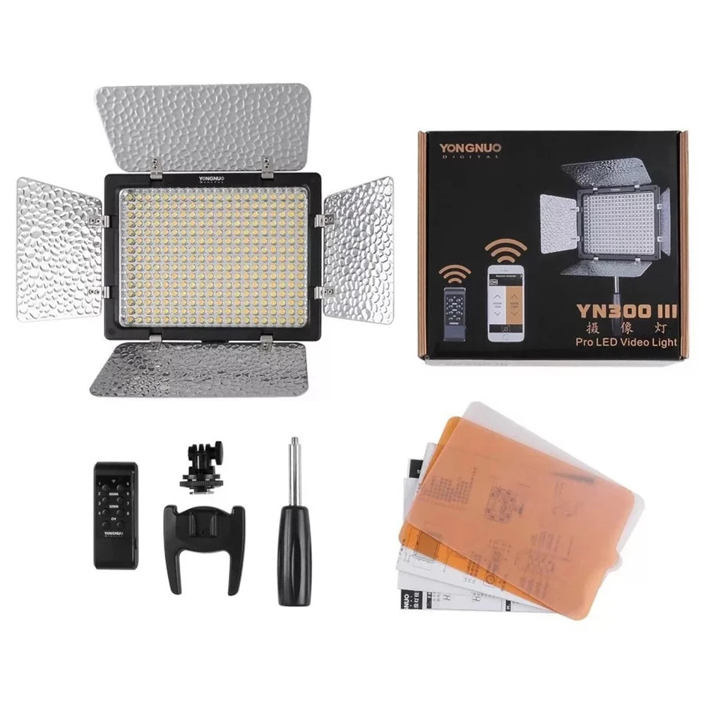 

YONGNUO YN300III YN300 III YN-300III 3200k-5500K CRI95 Camera Photo LED Video Light Optional with AC Power Adapter + Battery KIT