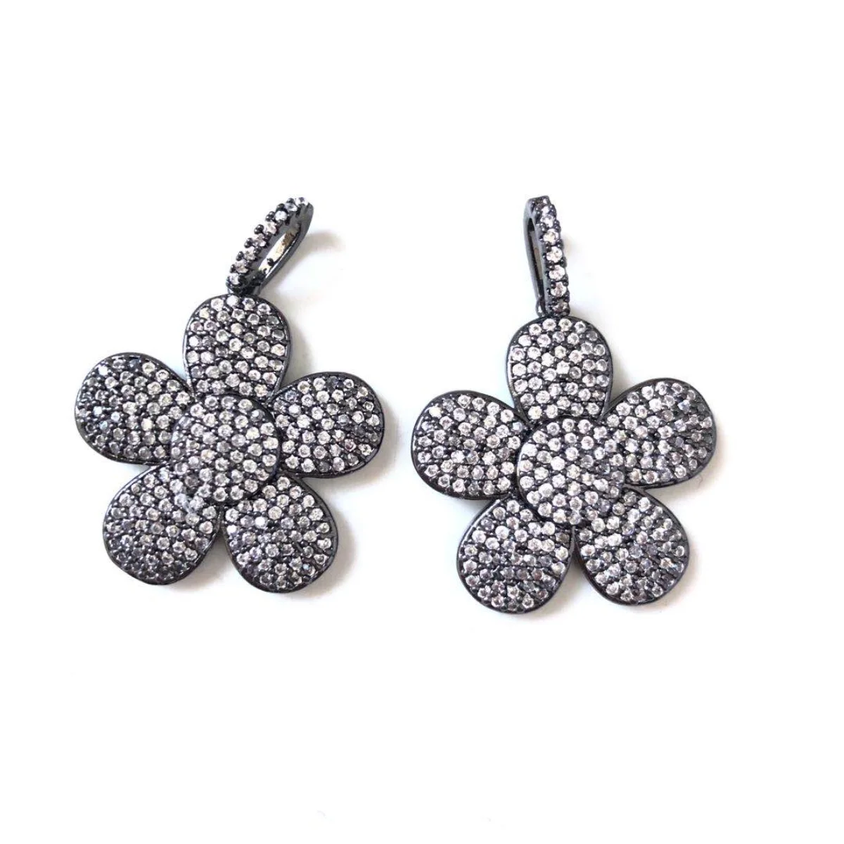 5pcs Cubic Zirconia Paved Big Flower Charm Pendant for Women Bracelet Necklace Making Gold-Plated DIY Jewelry Findings Wholesale