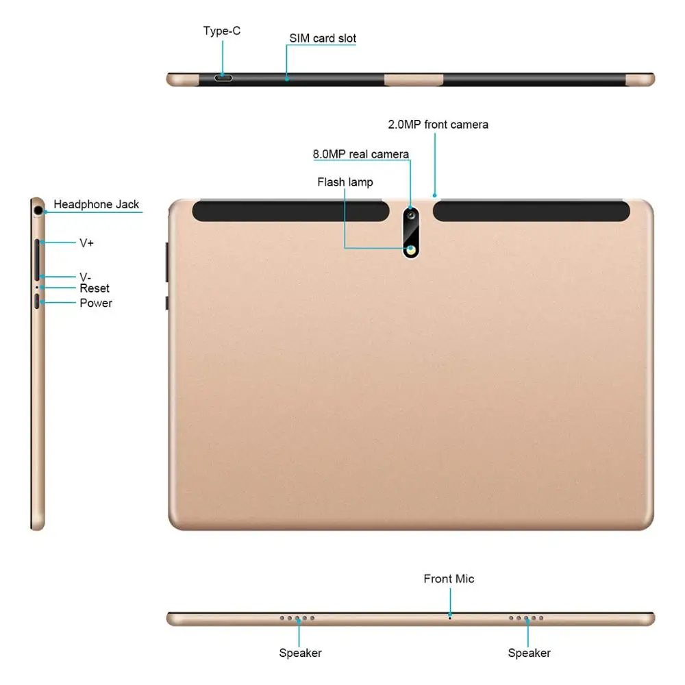  2.5D Steel Screen 10.1 inch Tablet PC Android 9.0 8GB+128GB ROM Ten Core 4G Phone Call Bluetooth Wi