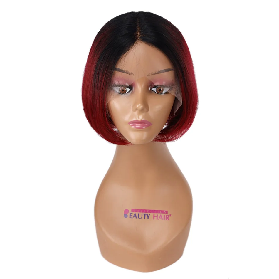 Lace Part Short Bob Wigs Remy Brazilian Straight 100% Natural Human Hair T part closure Wig 13x1 For Women By ali beauty