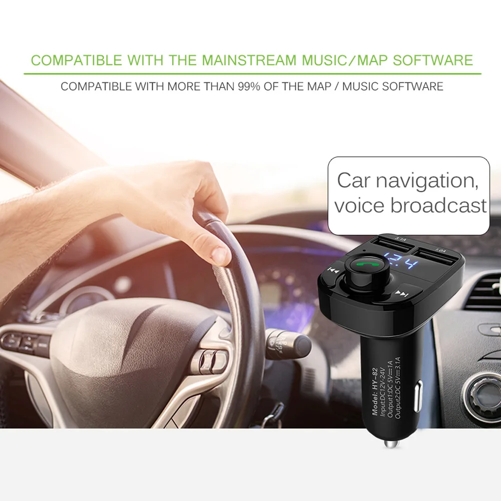 Bluetooth fm-передатчик для автомобиля с двумя usb-портами для зарядки, автомобильное зарядное устройство, радио приемник, mp3-плеер, аудио модуль