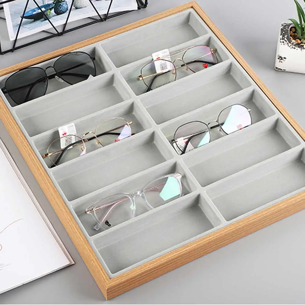 serveerster verdund Dodelijk 12 Roosters Houten Glazen Opbergrek Fluwelen Voering Zonnebril Display  Brillen Brillen Opbergen Organizer Box|Opruimdozen & Afvalbak| - AliExpress