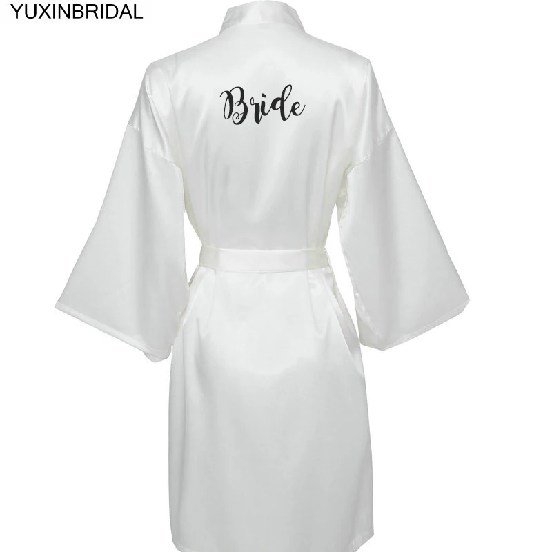 YUXINBRIDAL халат невесты с белыми черными буквами мать сестра невесты свадебный подарок халат кимоно атласные халаты - Цвет: White bride