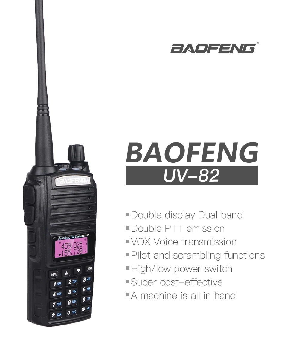 10 км Baofeng Двухдиапазонная рация UV-82 fm-трансивер портативный CB Ham Радио 8 Вт 2800 мАч супер проникновения UV 82 двухстороннее радио