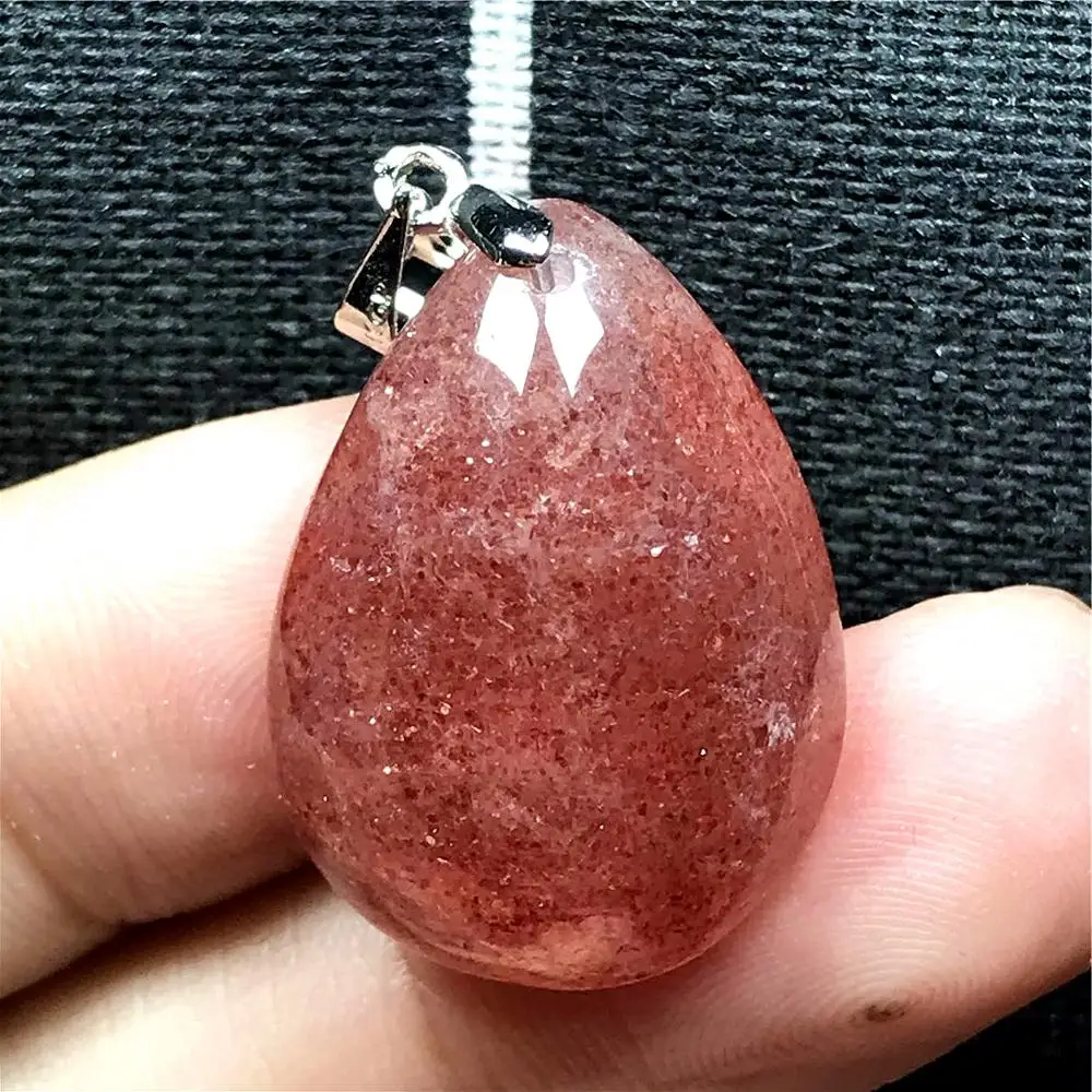 

100% Natural Red Strawberry Quartz Pendant For Woman Man Water Drop Stone Crystal Silver 25x18x9mm Jewelry AAAAA Drop Shipping