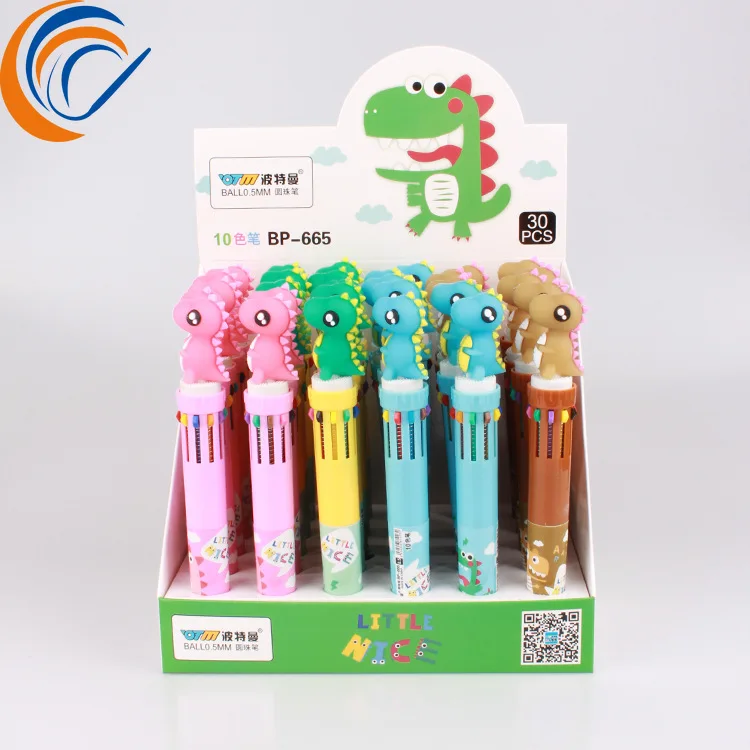 

Lovely Kawai Cartoon Ball Pen Dinosaur Cartoon 30 Pcs Per SET 10 Colors Ballpoint Multi-color Ballpoint Pen Wholesale