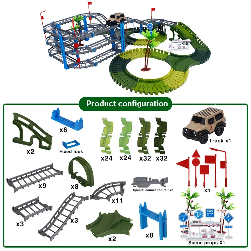 Railway Magical Racing Track Play Set Educational DIY Bend Flexible Glowing Race Military Army Flash Track Car Toys For Children - Цвет: no original box-03C