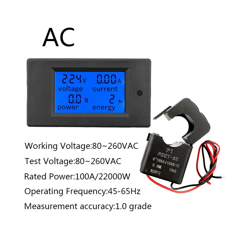 100A Meter OCT Coil 20A 100A AC 80-260V DC 6,5-100 V цифровой светодиодный Вольтметр Амперметр ваттметр измеритель энергии 12V 24V 110V 220V Вольт тестер - Цвет: 100A Meter OCT Coil