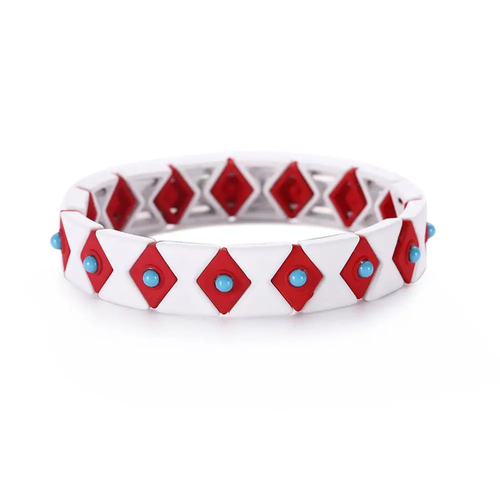 White and Red Skyrim геометрический Радужный эластичный растягивающийся браслет красочный богемный Miyuki эмаль окрашенный металлический Штабелируемый браслет браслеты для женщин - Окраска металла: White and Red