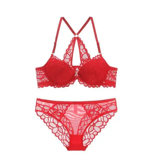 et Sexy Bras Embroidery Push Up Bra sets Lace Brassiere Deep V Thick Cotton Women Lingerie Set