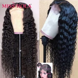 Miss Rola Deep Wave 4*4 Lace Closure Wig 100% Human Hair Wigs Brazilian Non-Remy Hair Wig 180% Density Pre Plucke With Baby Hair