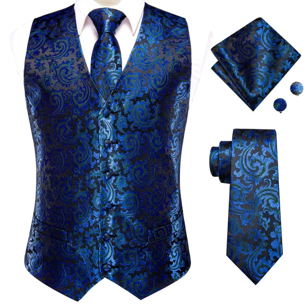 blazers Novelty Slim 4PC Vest Necktie Hanky cufflinks Silk Men's Waistcoat Neck Tie Set for Suit Dress Wedding Paisley Floral Vests Fat áo khoác blazer