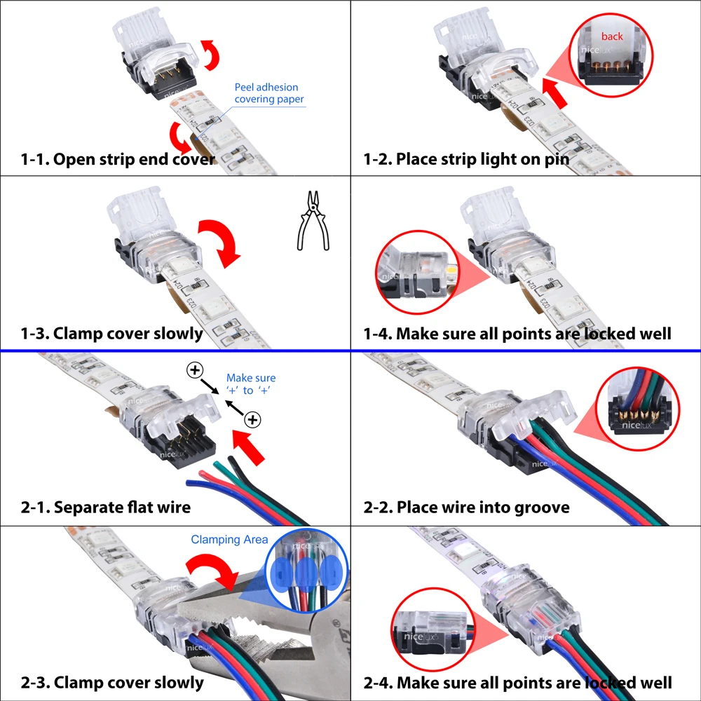 Connecteur d'Extension de Bande LED RGB 5050, 10mm, 4 Broches, 5