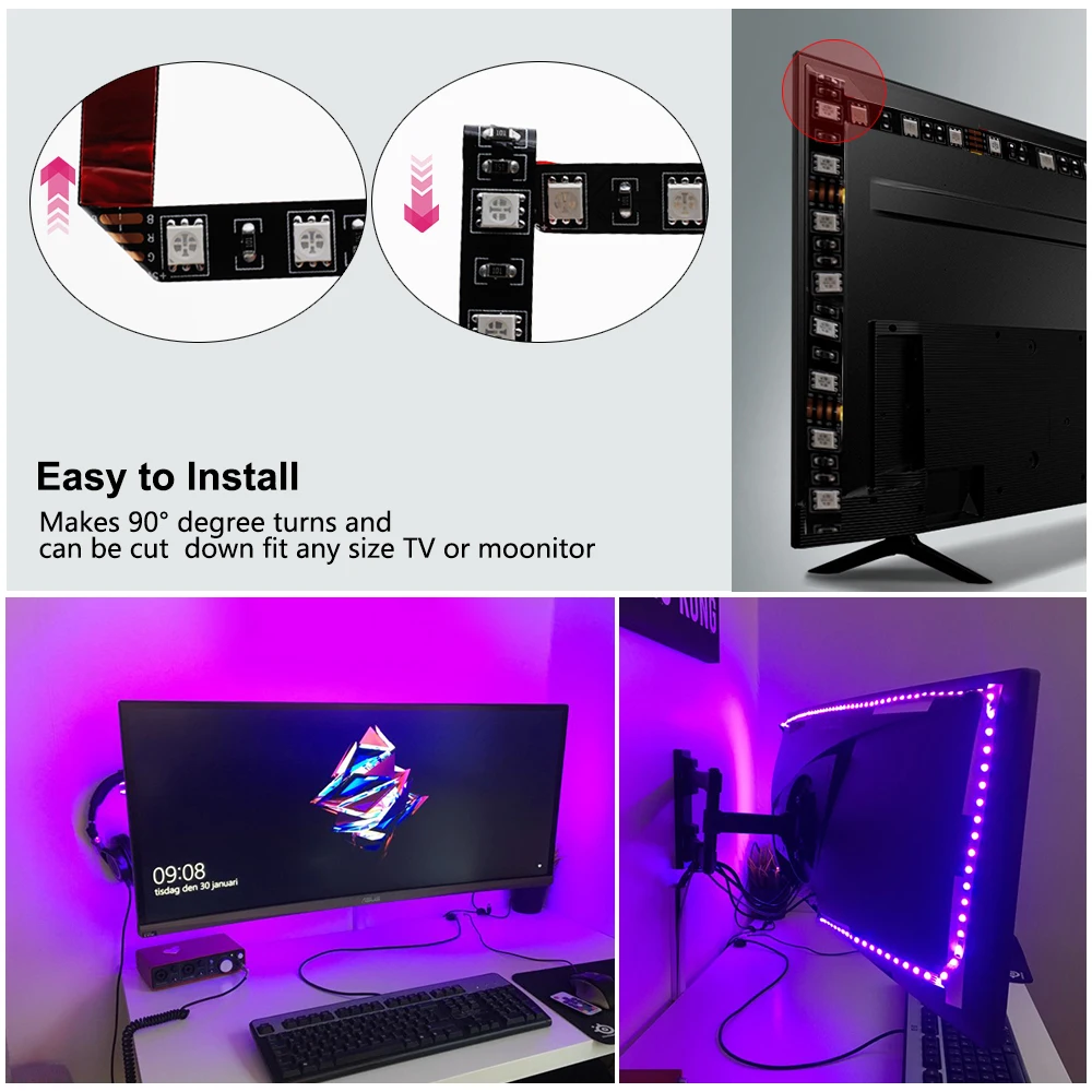 Светодиодная лента USB 5050 RGB Изменяемая светодиодная подсветка для ТВ 50 см 1 м 2 3 4 5