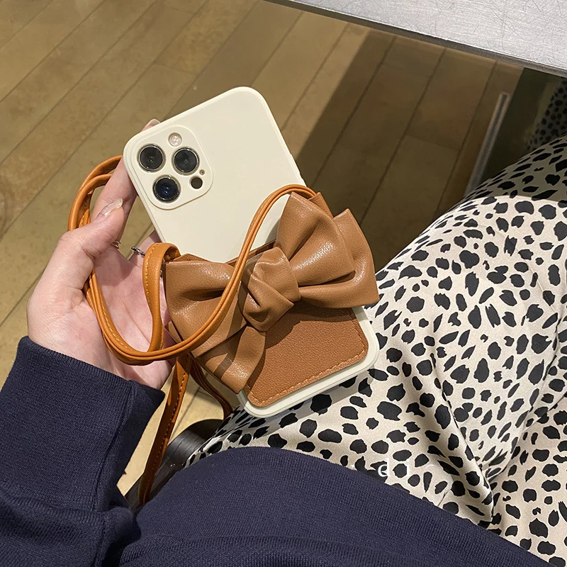 leather bow knot phone case for iPhone with Bag