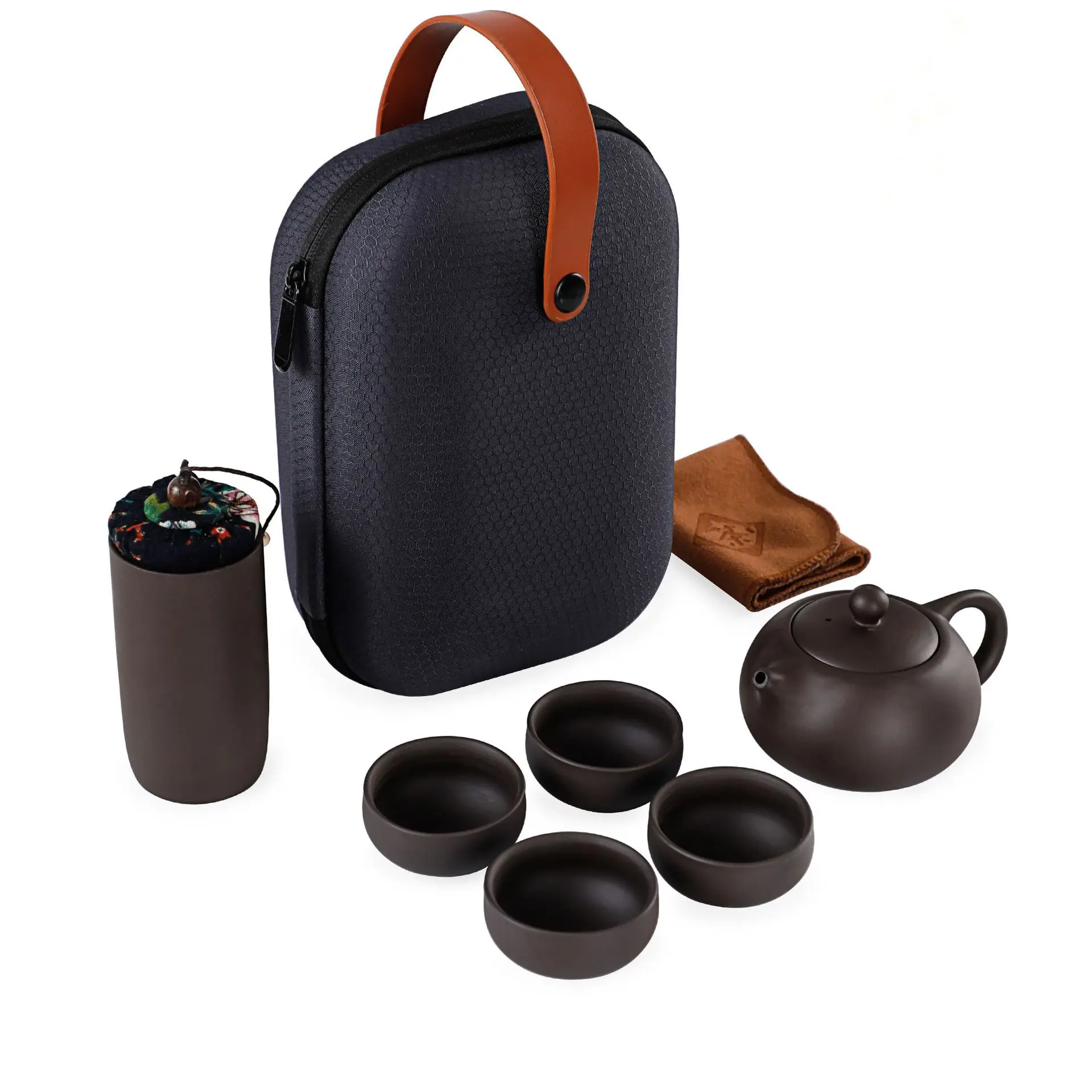 

Xisi Purple Clay Ceramic Teaset Teapot with 4 cups , 1 Tea candies,1 Tea towel Portable Travel Tea Set Drinkware