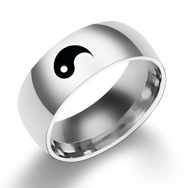 Black White Color Yin Yang Tai Chi Couple Rings Fashion Chinese Style For Men Women Statement  Stainless Steel Wedding Ring