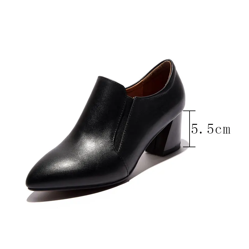Black 5.5cm Heel ROBESPIERE/качественные туфли-лодочки из натуральной кожи; женские пикантные туфли с острым носком на квадратном каблуке; обувь в римском стиле без шнуровки; модельные женские туфли-лодочки; A68 - Цвет: Black 5.5cm Heel