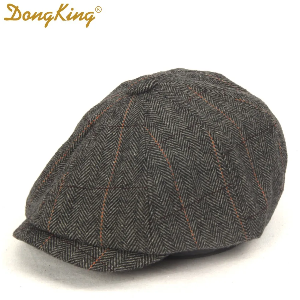 GREY Herringbone DongKing Мужская Ретро Newsboy плюща Кепка плоский восьмиугольник Гольф Кепка водителя Берет шерстяной смесь пекарь мальчик шляпа елочка плед лоскутное - Цвет: GREY Herringbone