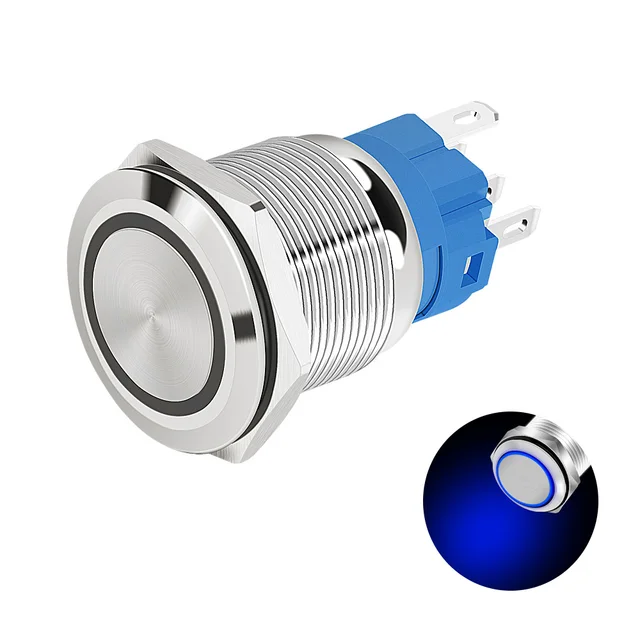 12MM 16MM 19MM 22MM Metal LED Push Button Switch 12V 24V 220V Light Waterproof Latching Momentary Power Pushbutton Illuminated Blue LED