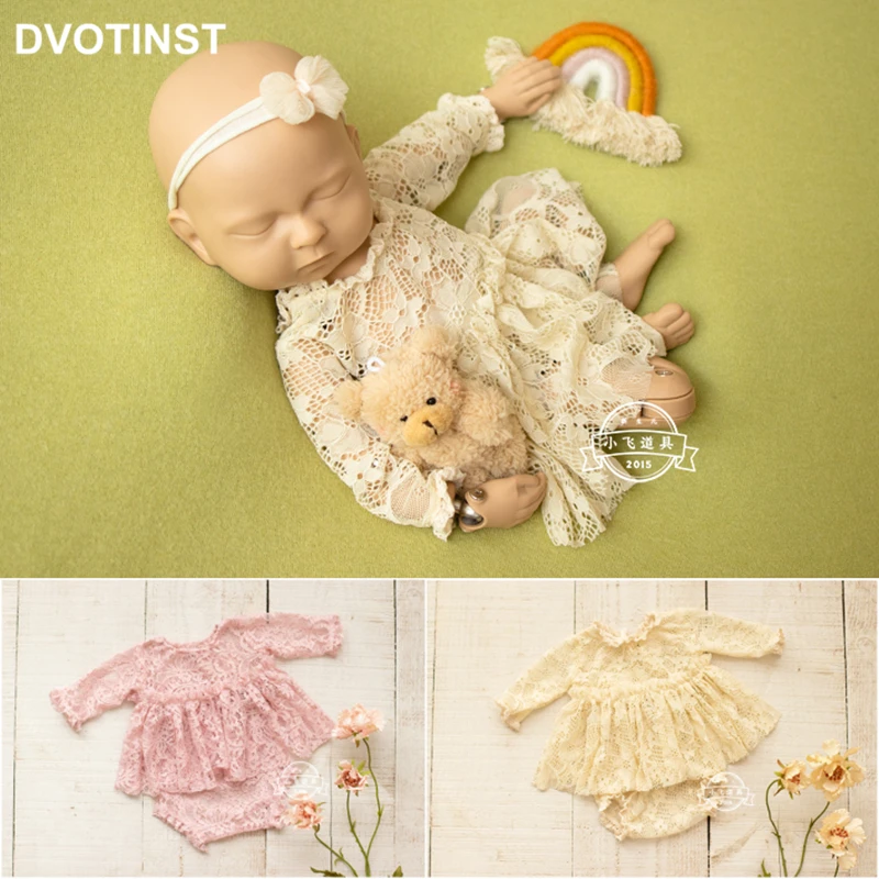 Dvotinst Newborn Baby Girls Photography Props Lace Outfits Princess Dress Shorts 2pcs Set Fotografia Studio Shooting Photo Props
