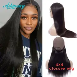 Ashimary 4x4 парики из бразильских человеческих волос Remy прямая шнуровка, парики для черных женщин, предварительно сорванные с волосами младенца