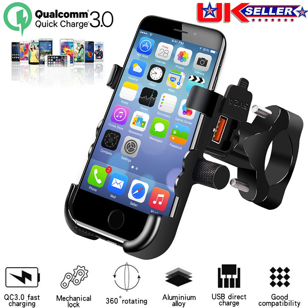 

Motorcycle Bike Mobile Phone Holder Waterproof Handlebar USB QC3.0 Fast Charge Universal Car Bracket Holder Cell Phone Mounts