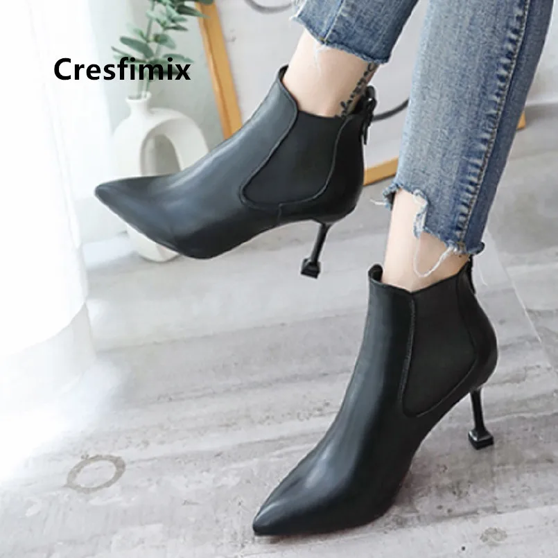 Marlisasa/женские милые черные ботинки на высоком каблуке с острым носком; женские повседневные уличные осенние ботинки; зимние ботинки; Damskie