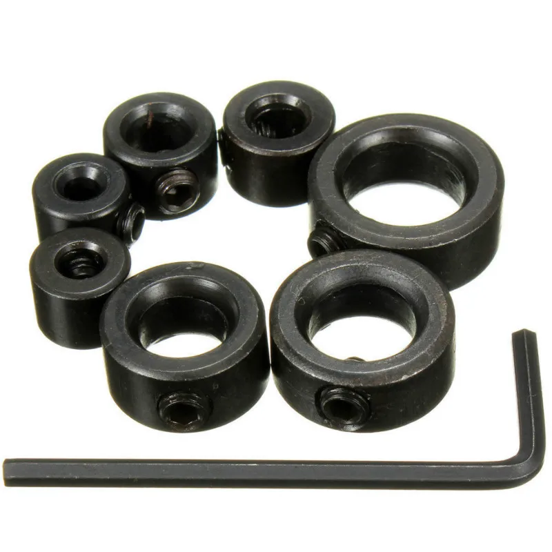 DWZ 7pcs 3/4/5/6/8/10/12mm Drill Bit Depth Stop Collars Ring Dowels+ Hex Wrench Set