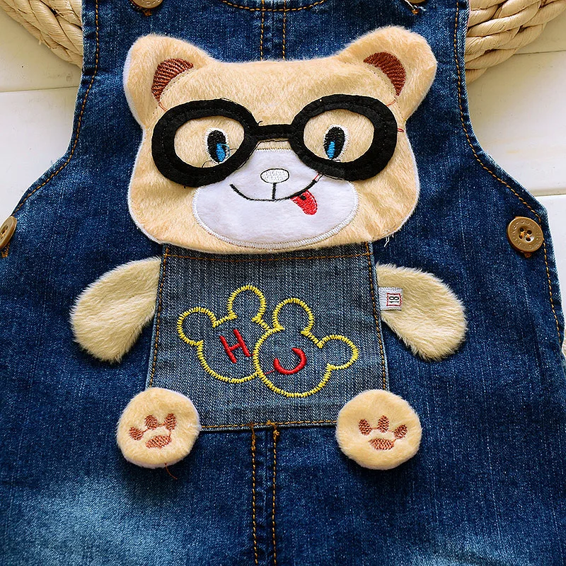 

2019 New Style 0-4-Year-Old Men And Women Baby Suspender Strap Onesie Cartoon Spectacled Bear Jeans