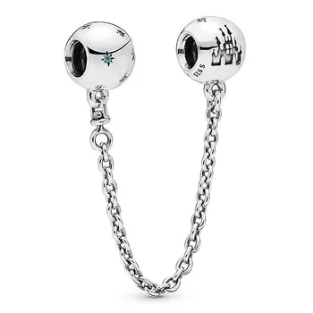 

2020 New 925 Sterling Silver Fantasy World Castle Safety Chain Crystal Charms Fit Original Pandora Bracelet Women DIY Jewelry
