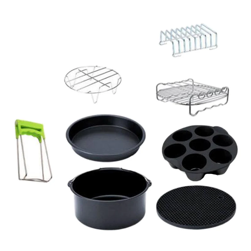 8Pcs Professional Air Fryer Set Chips Accessories Baking Basket Pizza Pan Home Kitchen Cookware Tools