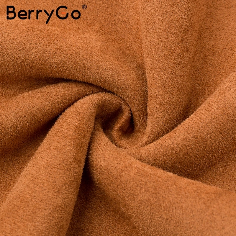 BerryGo повседневное винтажное замшевое шуба гранж женское осенне-зимнее пальто с карманами на кнопках уличная теплая Женская куртка