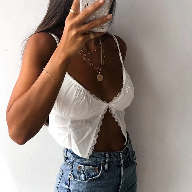Модный летний топ InstaHot с одной пуговицей и рюшами сексуальный женский топик