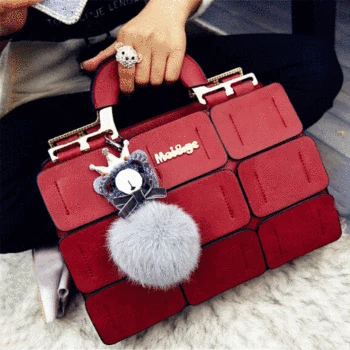 

Fashion Women Handbag With Dolls Ladies Top-Handle Bag 9 Grid Splicing Hand Bags Zipper Hasp Clutch New High Quality Totes