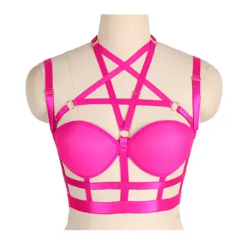 

Hot Pink Top Cage Harness Bra Pentagram Chest Sexy Bandage Lingerie Belt Wedding Rave Gothic Underwear Plus Size Hollow Out