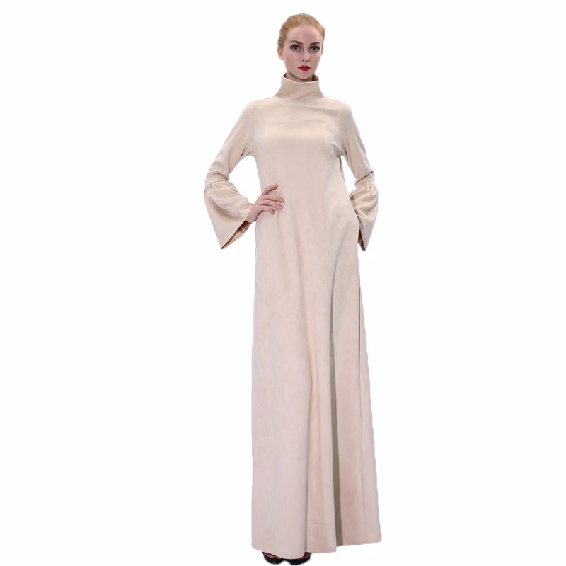 

Suede Muslim Abaya Long Dress Warm Winter Flare Sleeve Long Dress Elegant Arab Robe Dubai Casual Islamic Clothing Middle East