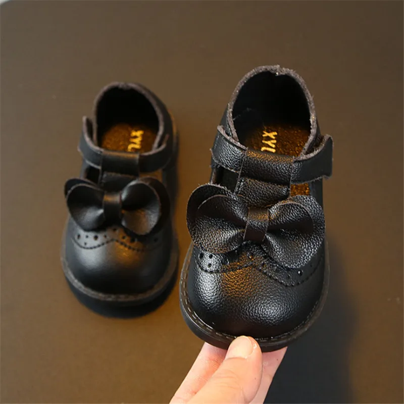 DIMI/ г. Осенняя детская обувь для младенцев, мягкая кожаная обувь принцессы с бантом, модная Милая обувь для новорожденных - Цвет: Черный