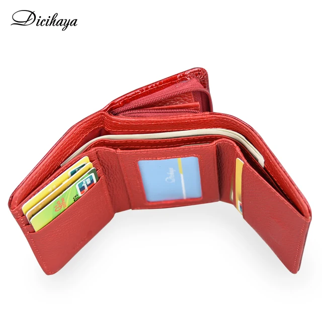 DICIHAYA Short Wallet Women Coin Wallets Red Coin Purse Genuine Leather Lady Zipper Design With Coin