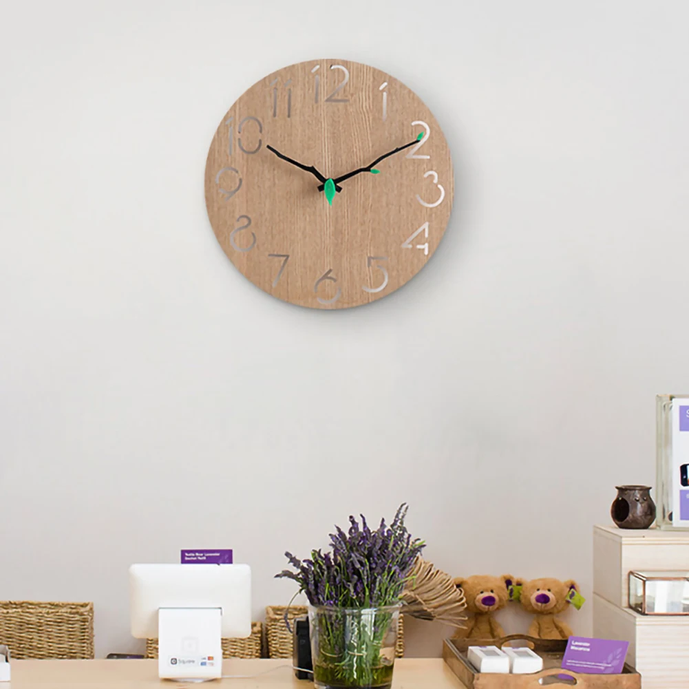 Wooden Wall Clock ,Round Suitable for Living Room Bedroom and Kitchen Decoration (11 Inches) Easy to Read and Install