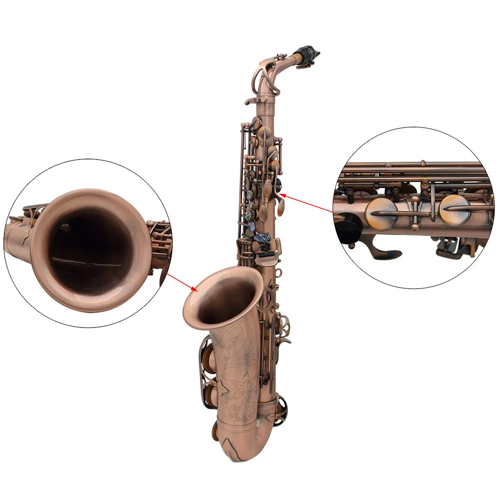 LADE Профессиональный Красный Бронзовый изгиб Eb E-плоские альт саксофоны Sax Abalone оболочки ключ вырезанный узор с Чехол перчатки ремни кисти