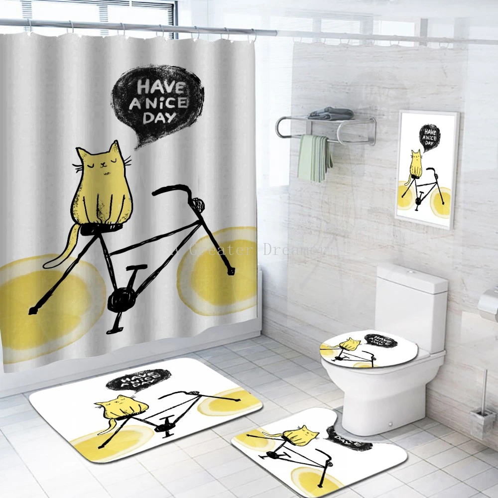 Cartoon Cat Totoro Waterproof 3d Design Flower Shower Curtains Cute Bathroom Set With Rug Toilet Lip Cover U Shape Rug Hook Bathroom Accessories Sets Aliexpress