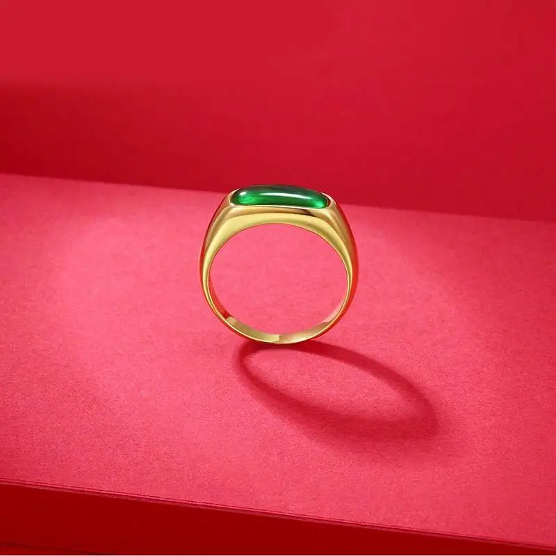MxGxFam Green Stone ArtificialJade Rings Jewelry For Women Men 24 k Pure Gold Color Original Design silver ring wedding rings finger rings womens ring jewelry rings ring jewelry signet ring couple rings moissanite ring cubic zircon ring