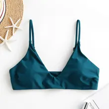 Женский купальник-бикини с тонкими бретельками, однотонный купальник с рисунком павлина синего цвета