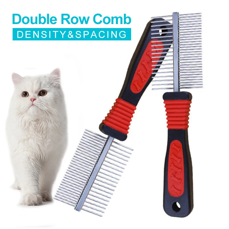 

Double Row Dog Cat Combs Density Spacing Antistatic Floating Hair Remove Pet Comb Anti Skid Handle Dogs Product Cat Beauty Tools