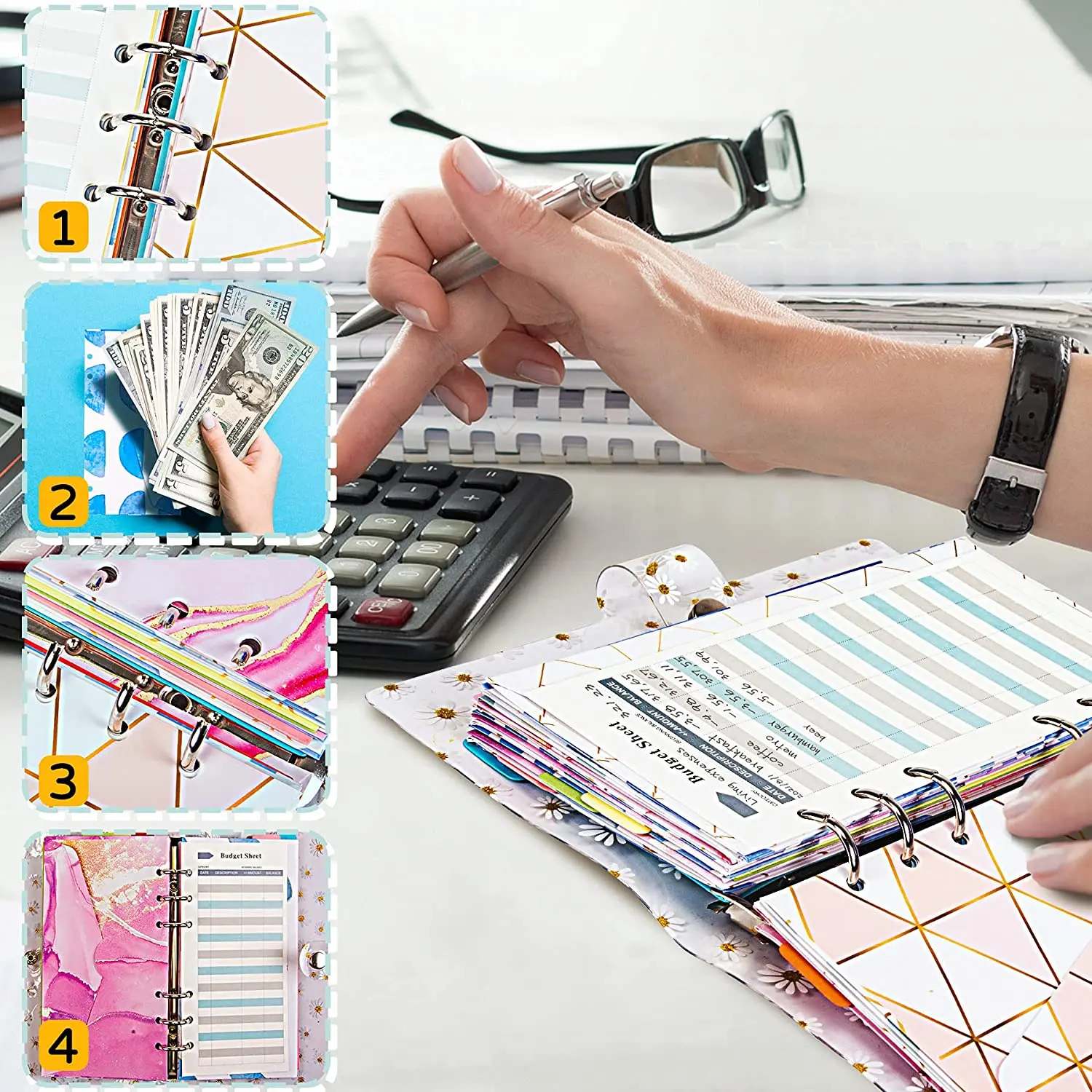 Cash Envelopes for Budgeting,24 Assorted Colors A6 Budget Binder Envelopes and Expense Tracker Budget Sheets, for Planner