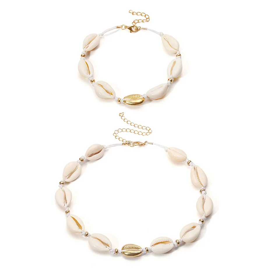 White Set IngeSight. Z модное ожерелье в виде ракушки, колье, ювелирное изделие, богемное пляжное ожерелье, золотая цепочка из бисера, колье для женщин, колье дружбы - Окраска металла: White Set