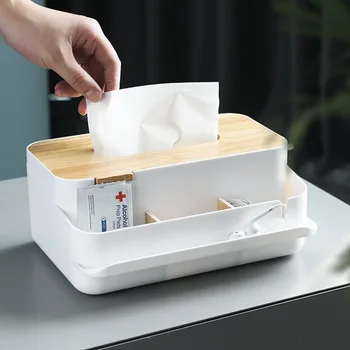 

Tissue Box Living Room Household Multi-functional European Style Simple Desktop Storage Multi-part Paper Extraction Box Plastic