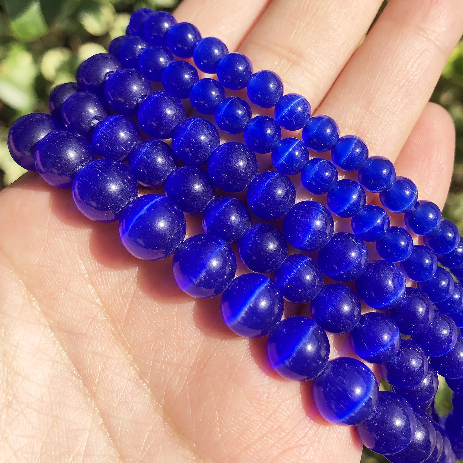 Natural Pink, White, & Blue Cat Eye Round Loose Beads for Jewelry Making - High-Quality Moonstone DIY Bracelet, 15 Strand