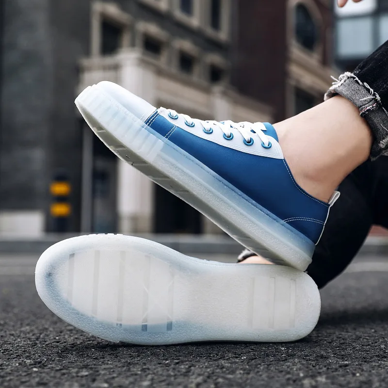 

2019 Summer New Style Canvas Shoes Low Top Versatile Leisure Board Shoes Network Red Transparent Crystal Bottom Trendy Shoes MEN